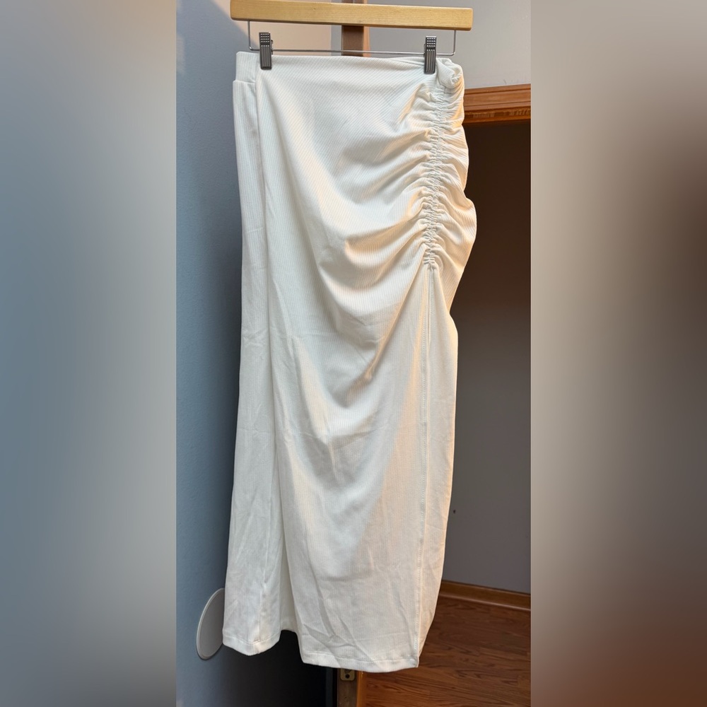 Free People White Ruched Skirt